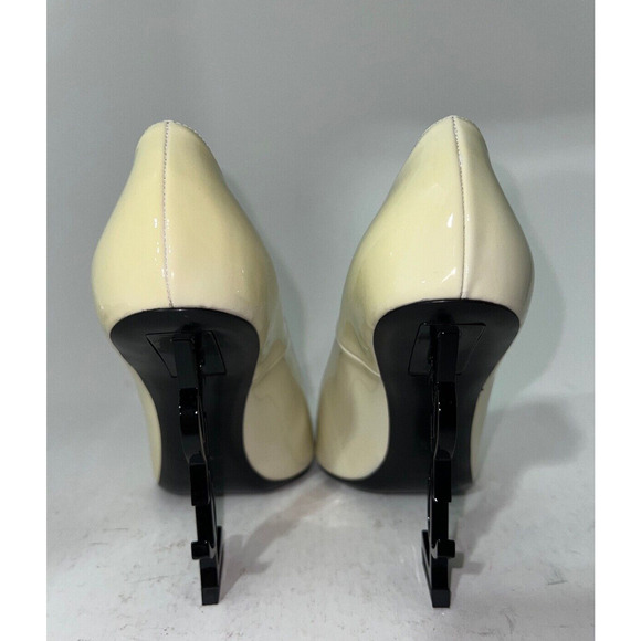 Saint Laurent YSL Logo Opyum Opium 110 Neutro White Black Patent Heel Pump 37.5 - Picture 9 of 11